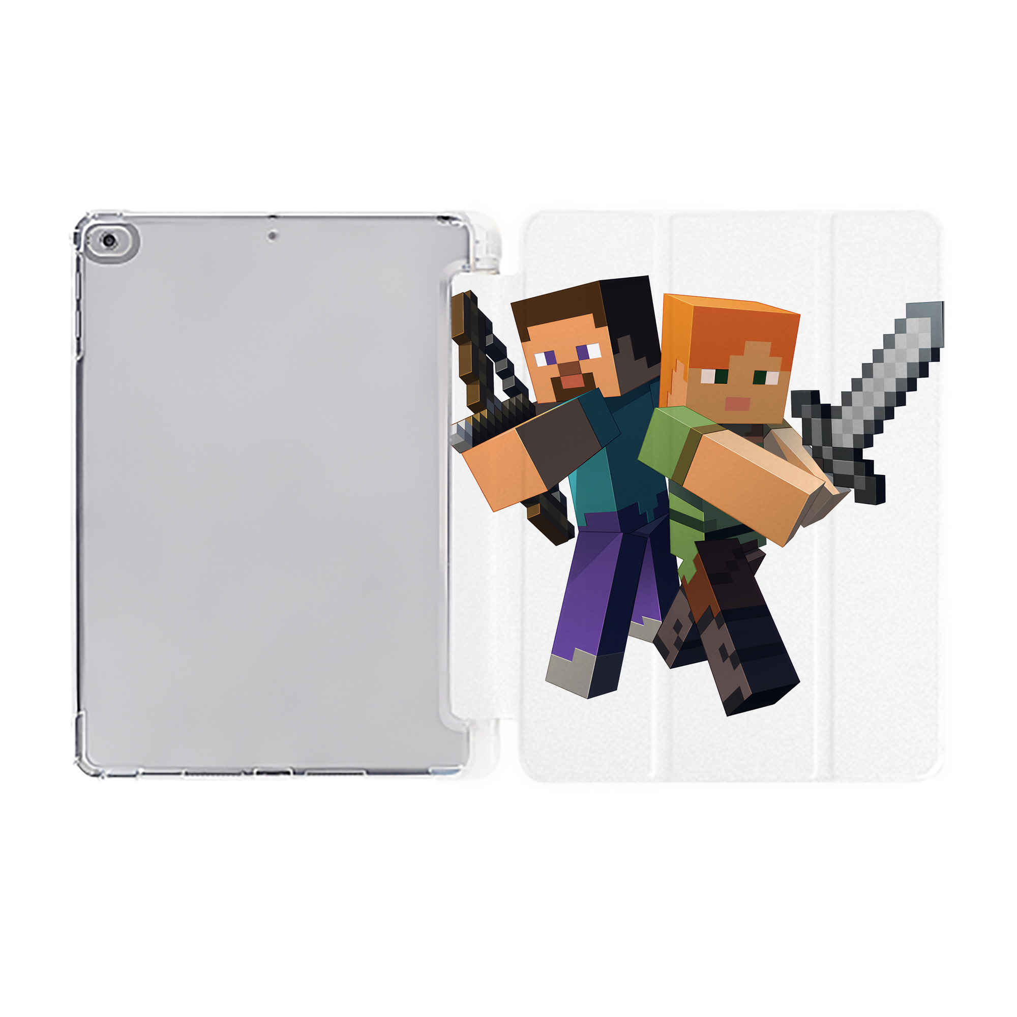 （画像用） マインクラフト ブロックの世界 Minecraft MC Block world IPad ケース ペン収納付き 三つ折りスタンド PUレザー×シリコン 対応機種9.5/10.5/10.9インチ